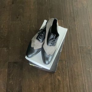 Black leather Gray suede two tone